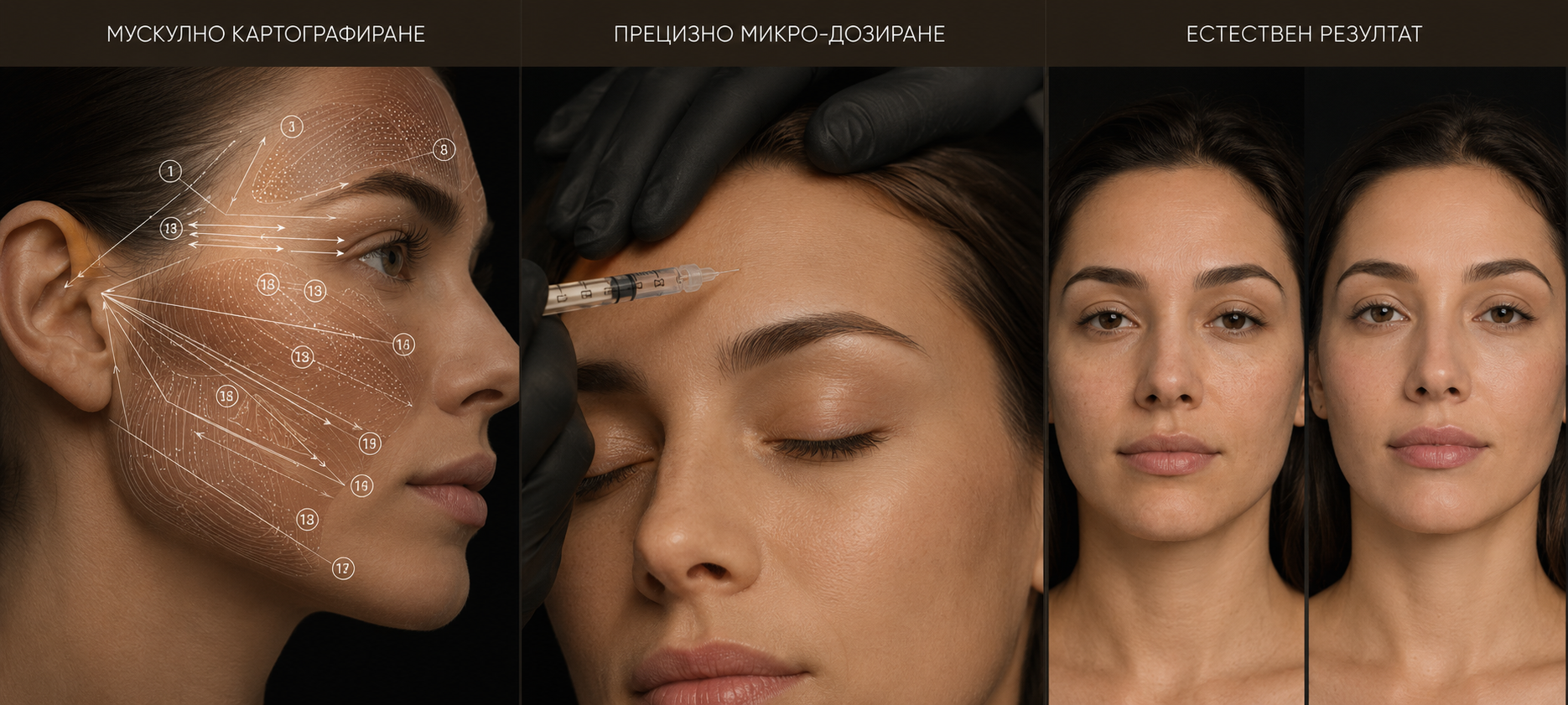 Мускулно картографиране · Прецизно микро-дозиране · Естествен резултат